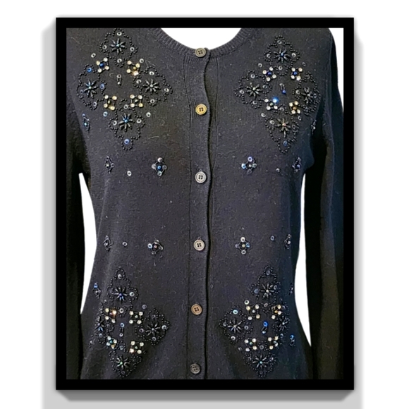 BCBGMaxAzria Silk & Cashmere Beaded Cardigan - Picture 6 of 15